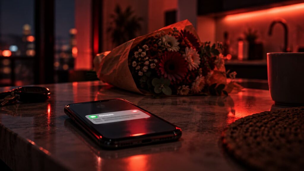 Phone lighting up with a late night text message from a client